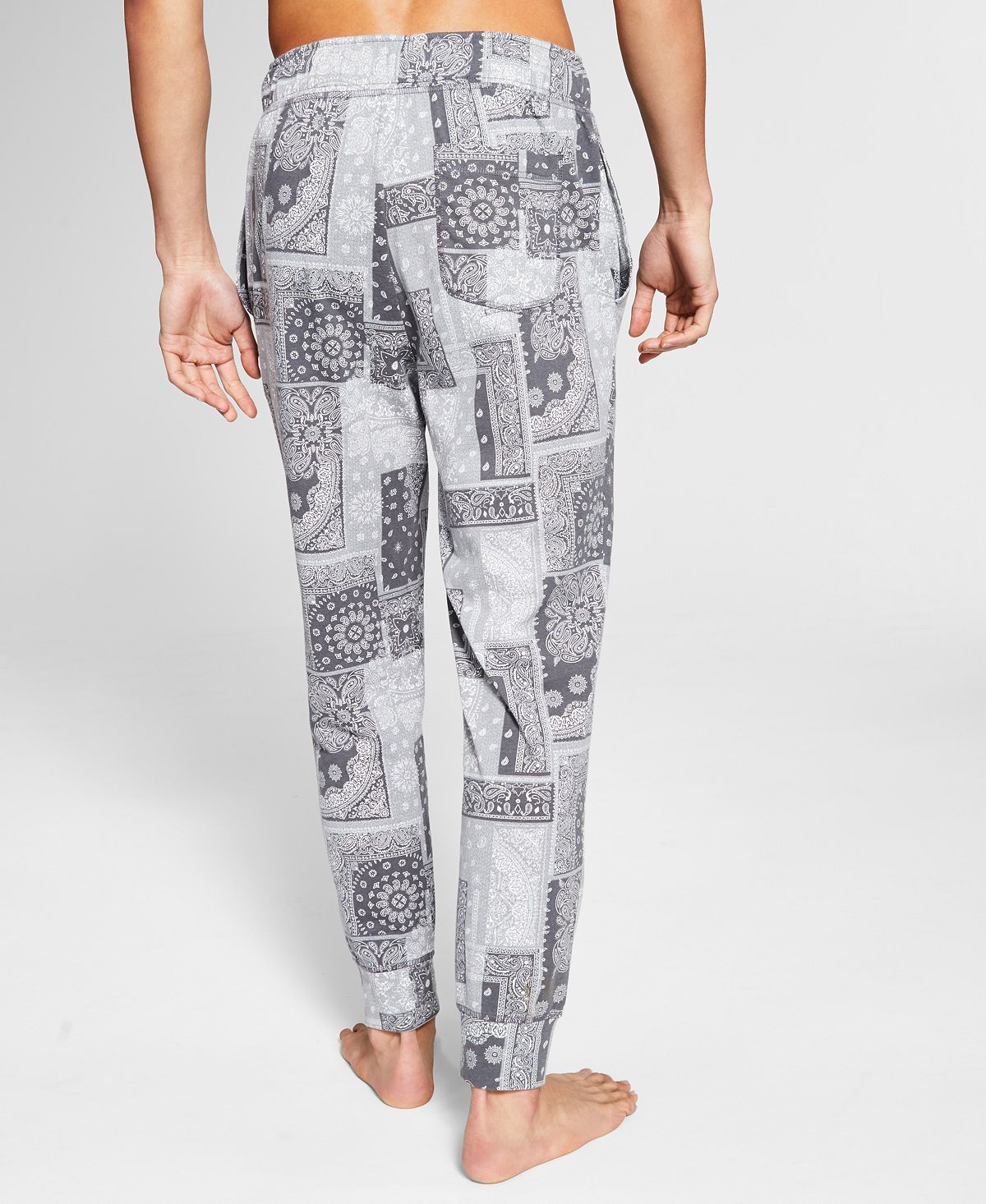 Sun + Stone Men's Paisley Jogger Pajama Pants Gray Size Large