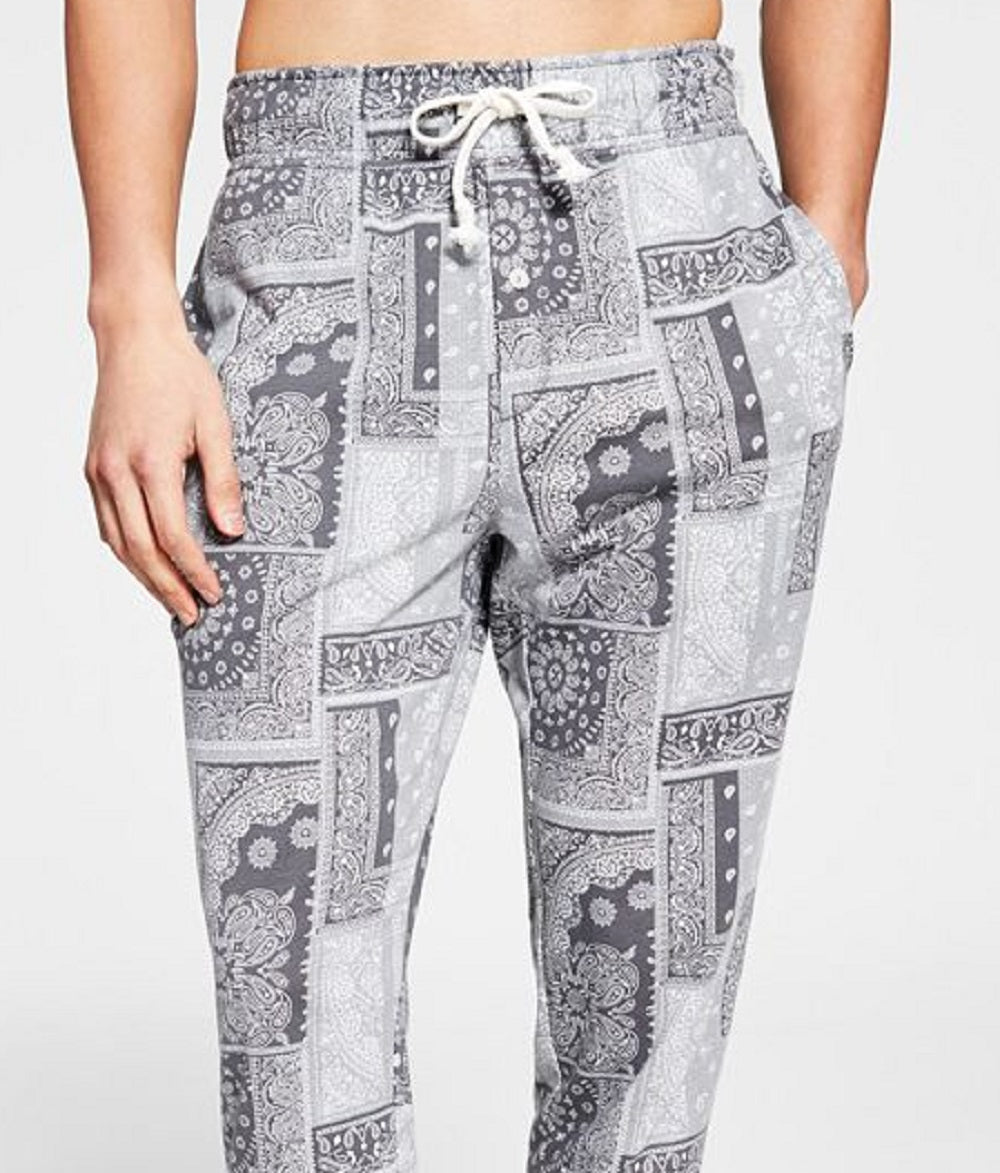 Sun + Stone Men's Paisley Jogger Pajama Pants Gray Size Large
