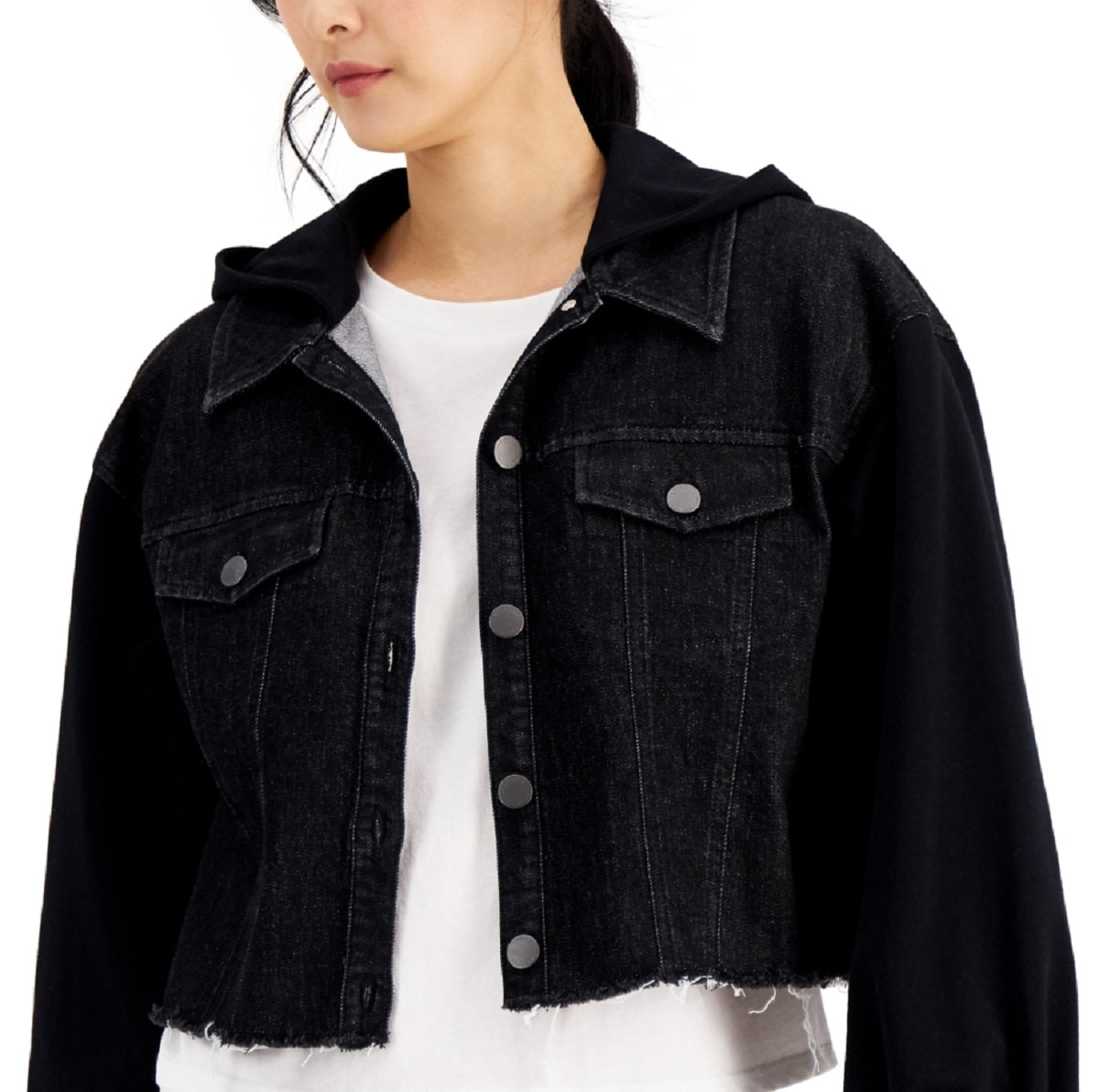 INC International Concepts Women's Mixed-Media Jacket Black Size Medium