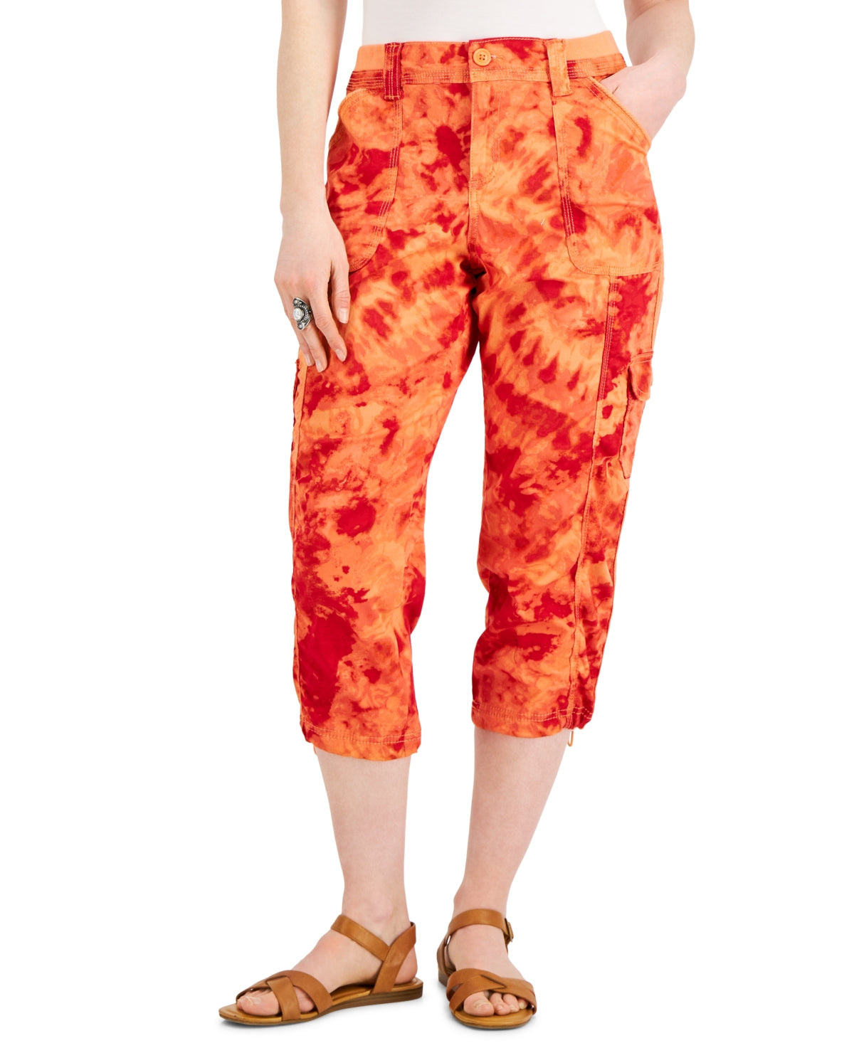 Style & Co Women's Printed Bungee Capri Pants Red Size 10