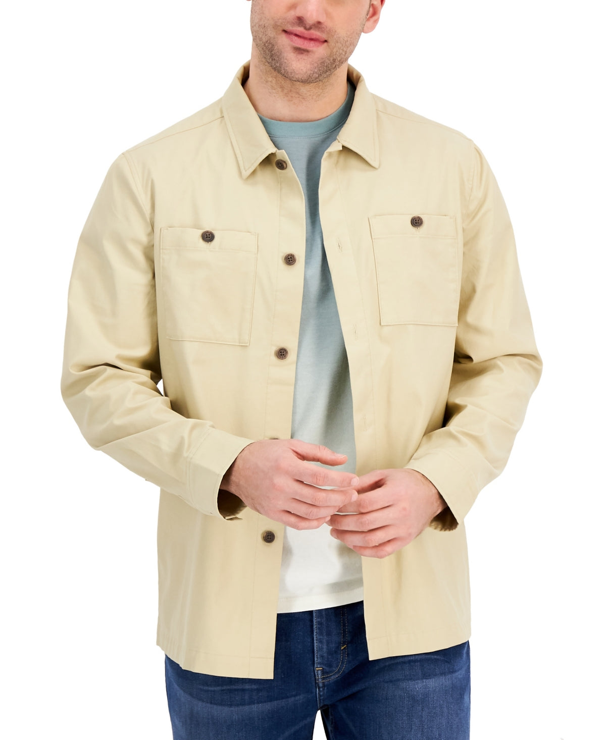 Alfani Men's Twill Overshirt Brown Size Large