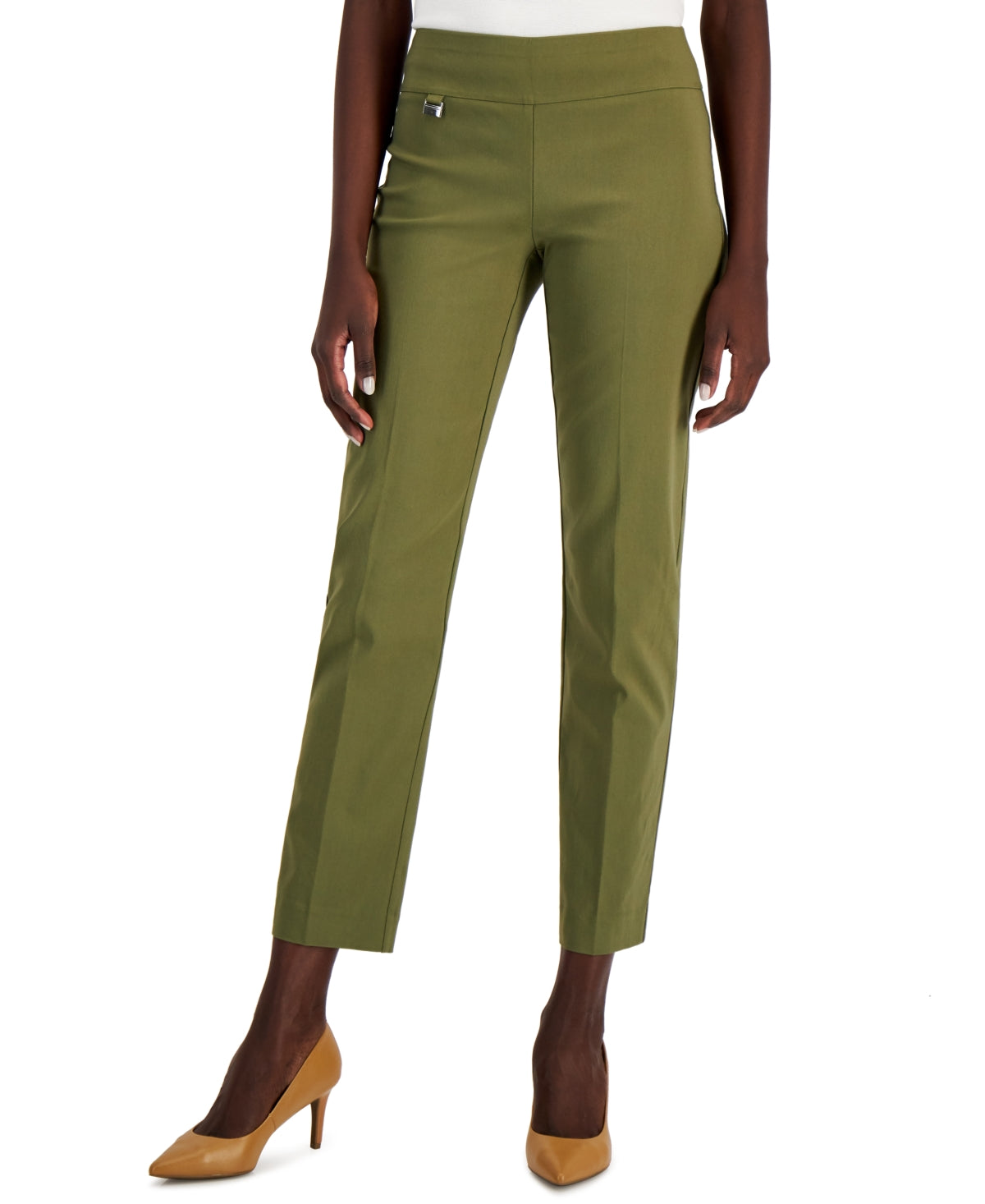 Alfani Women's Tummy Control Pull On Straight Leg Pants Green Size 10