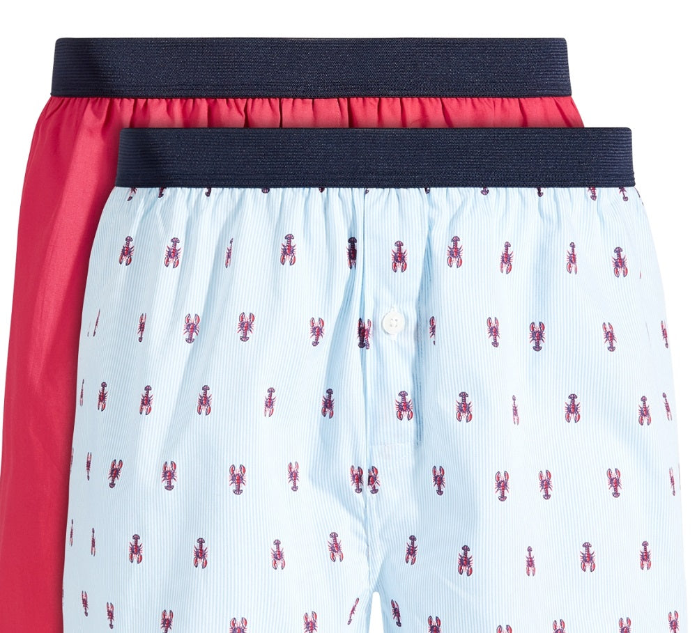 Club Room Men's 2 Pk Lobster & Solid Boxer Shorts Blue Size X-Large