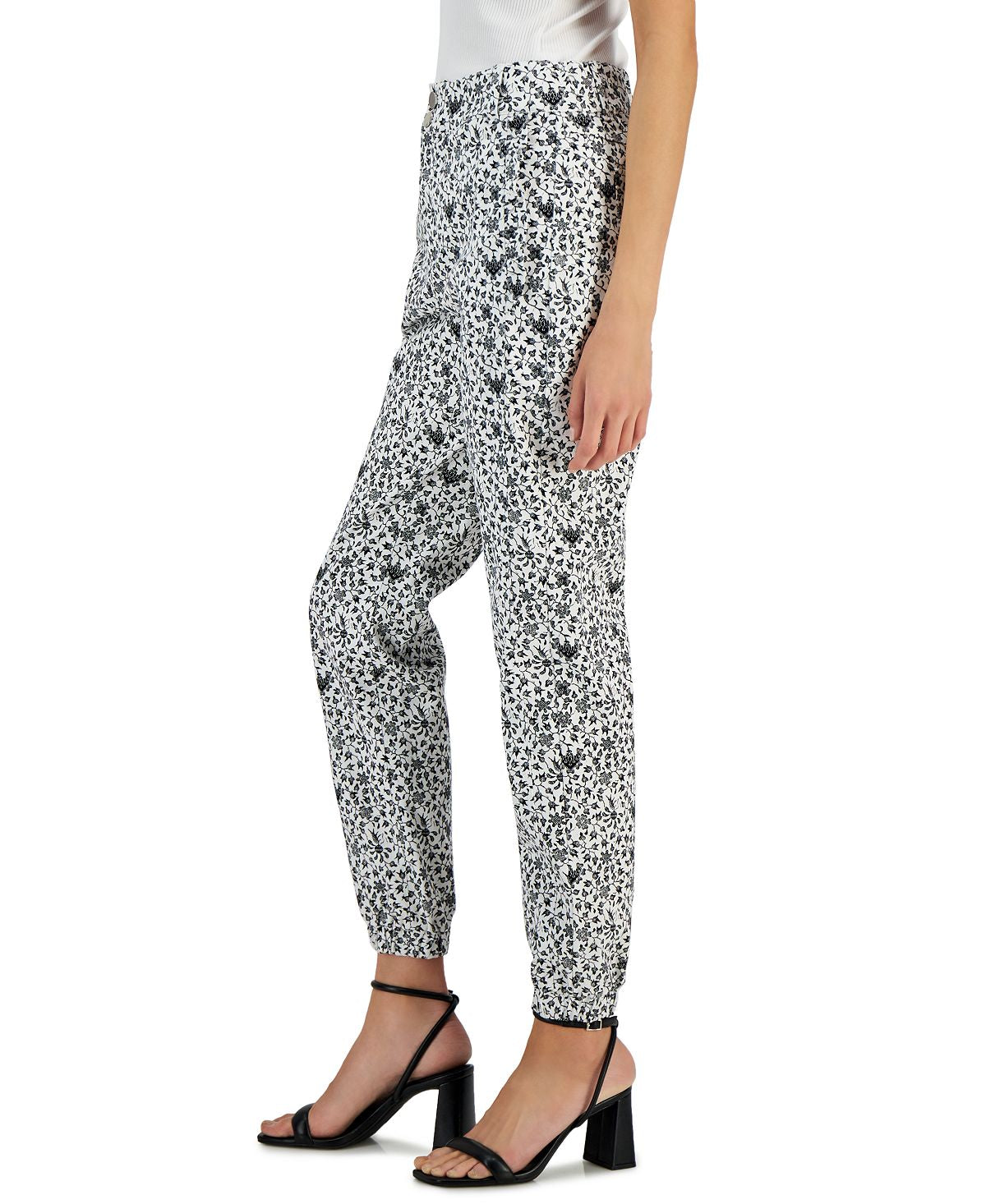 INC International Concepts Women's Printed High Rise Pants Black Size 0