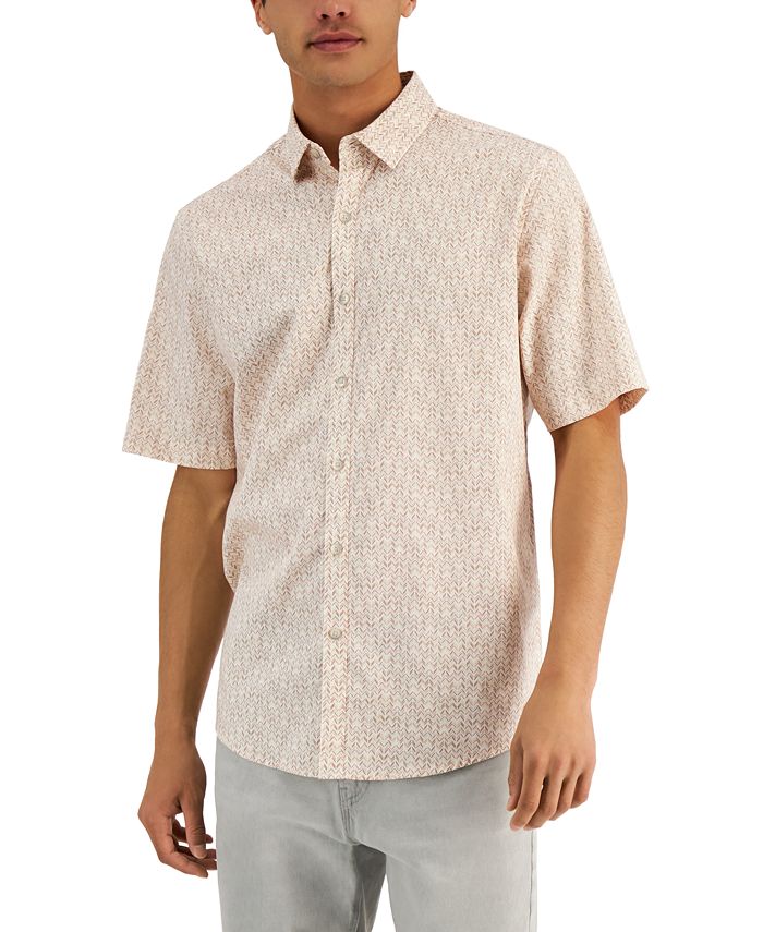 Alfani Men's Geometric Print Shirt White Size Small