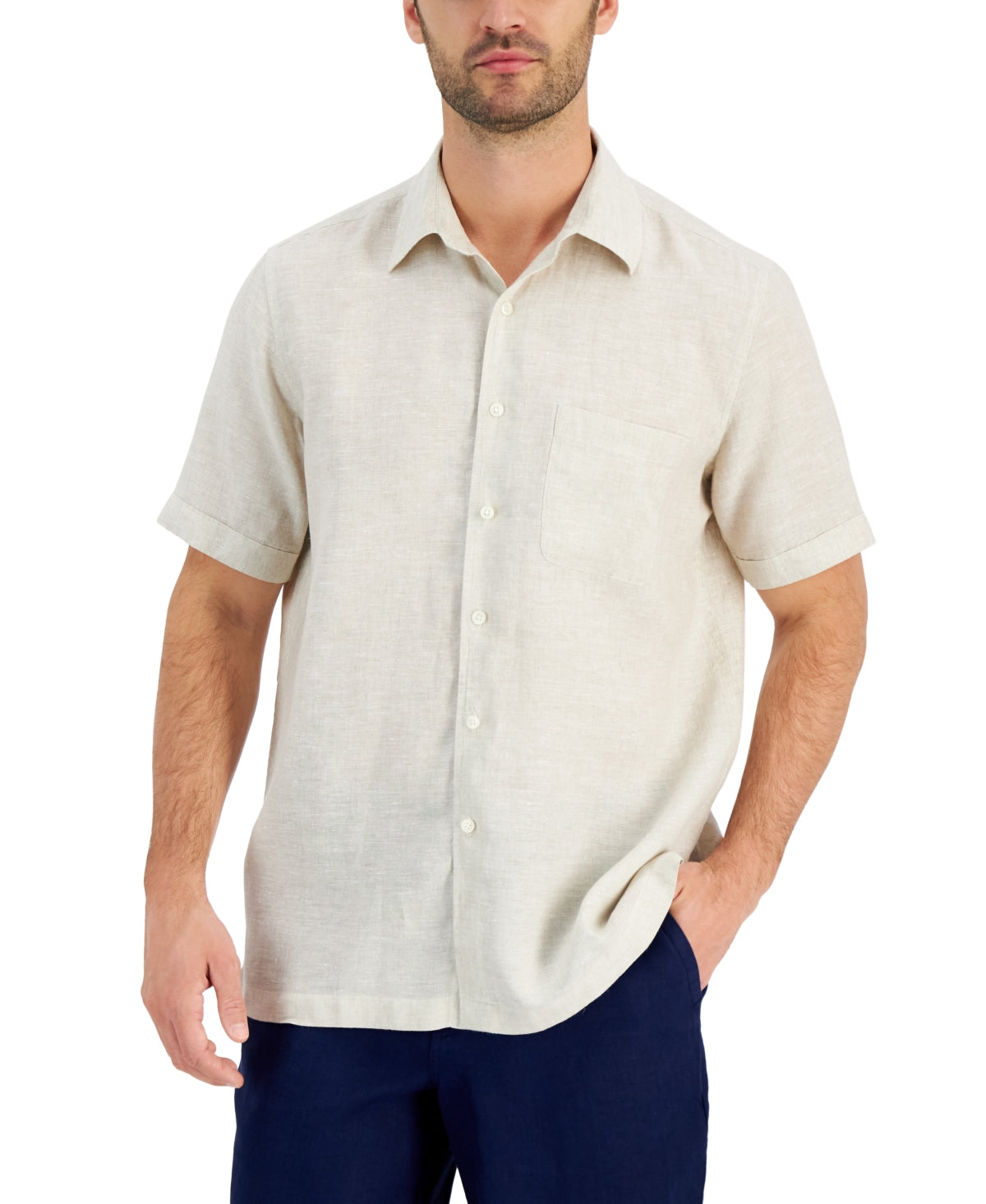 Club Room Men's Linen Shirt Brown Size XX-Large