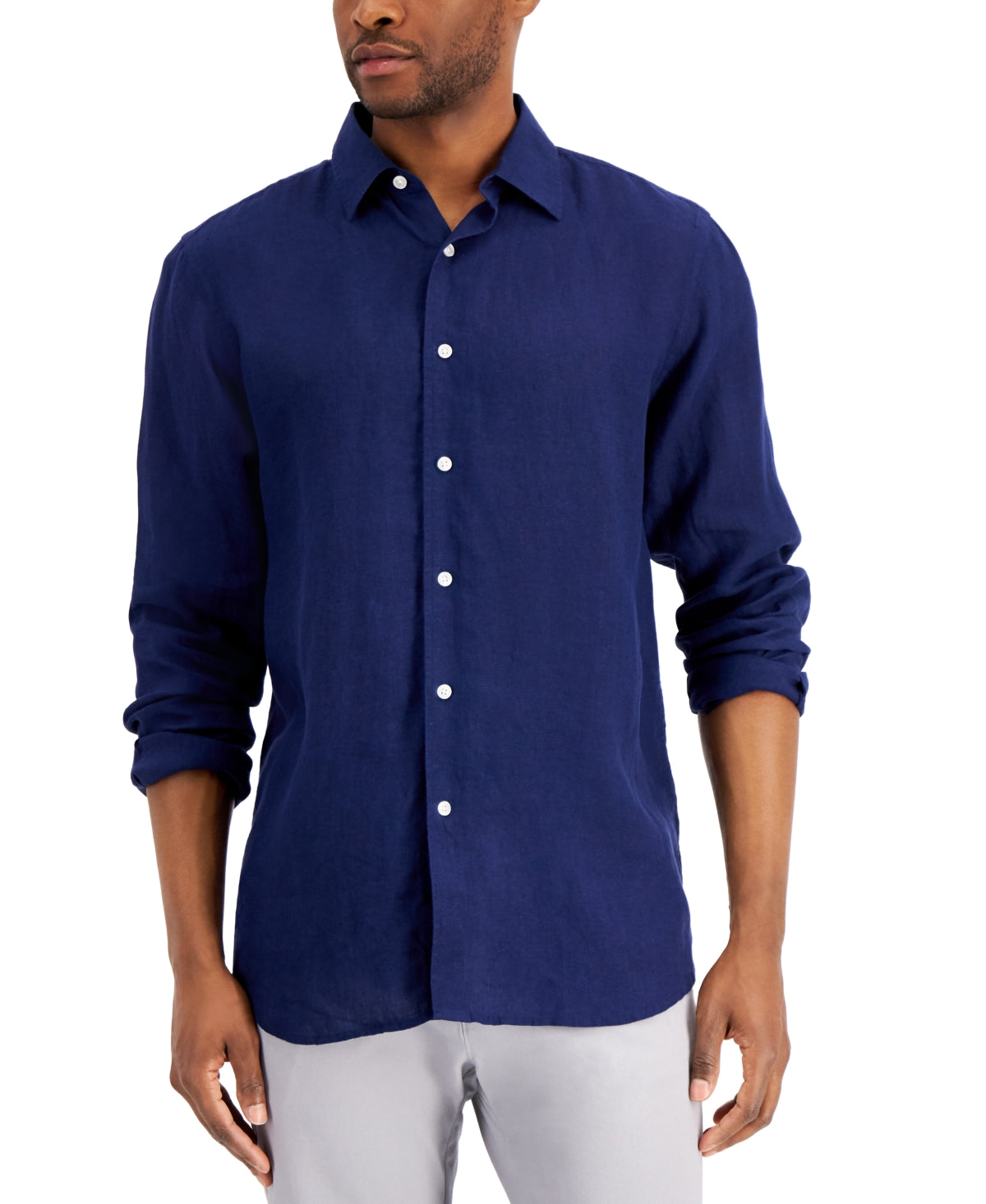Club Room Men's Linen Shirt Blue Size Medium
