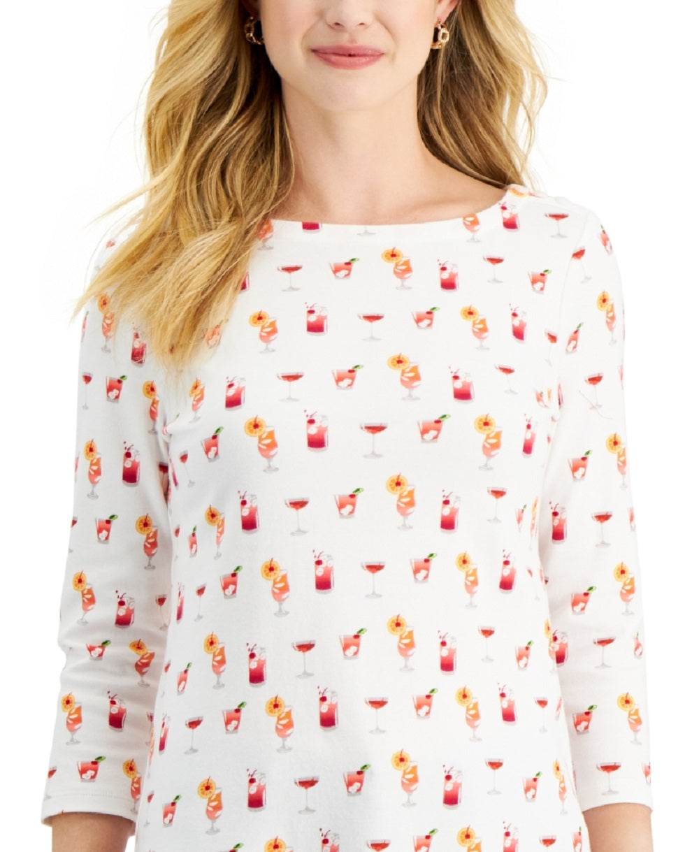 Charter Club Women's Cotton Printed Top White Size Large