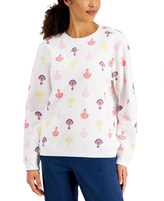 Karen Scott Women's Printed Fleece Top White Size Large