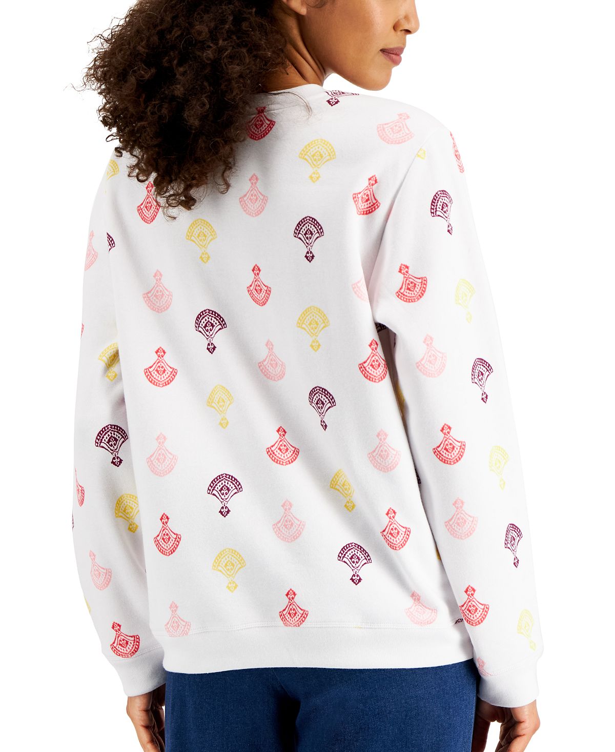 Karen Scott Women's Printed Fleece Top White Size Large