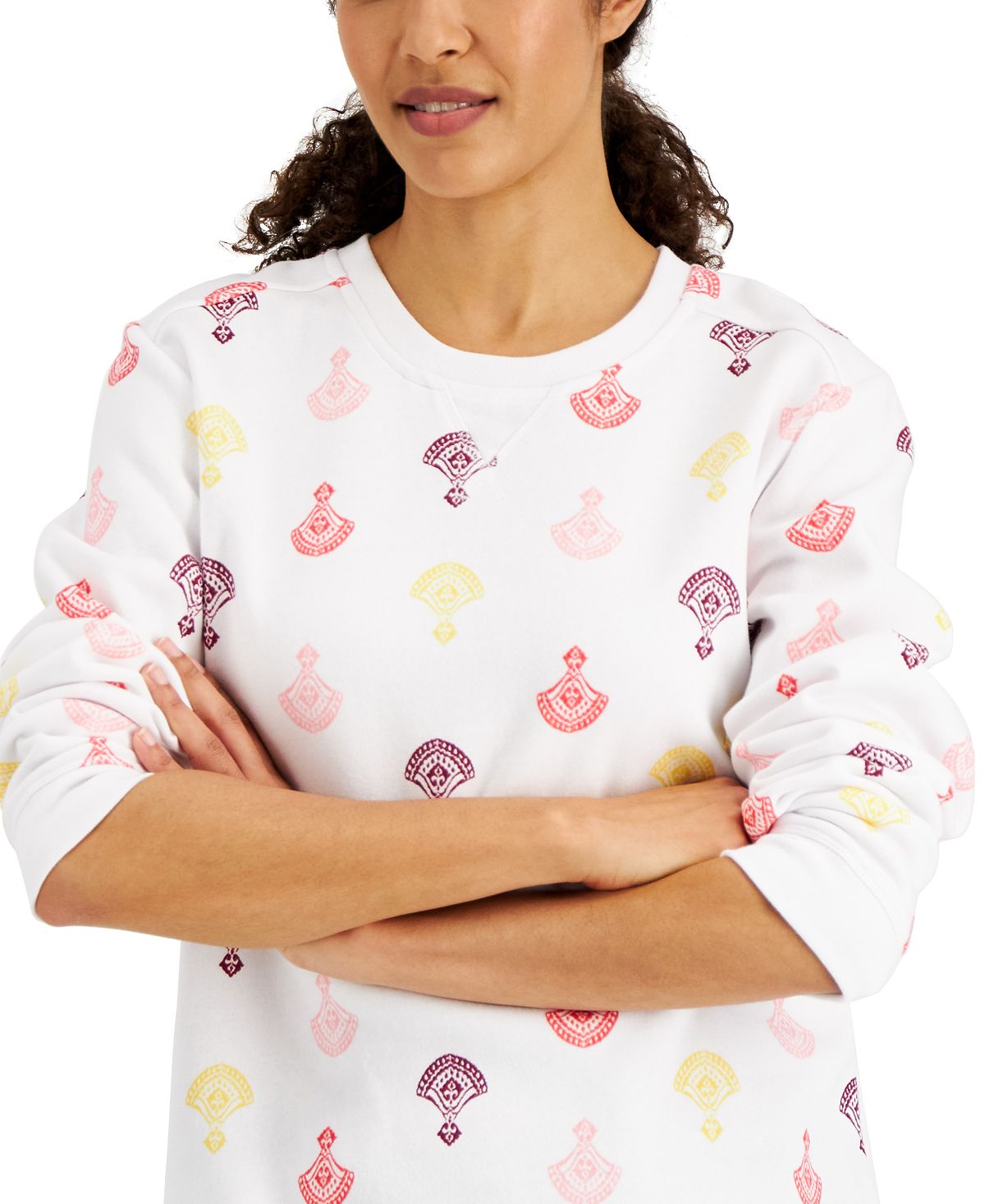 Karen Scott Women's Printed Fleece Top White Size Large
