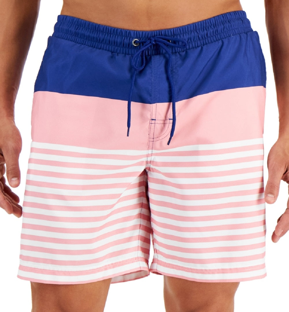 Club Room Men's Sporty Stripes 7 Swim Trunks Blue Size XX-Large