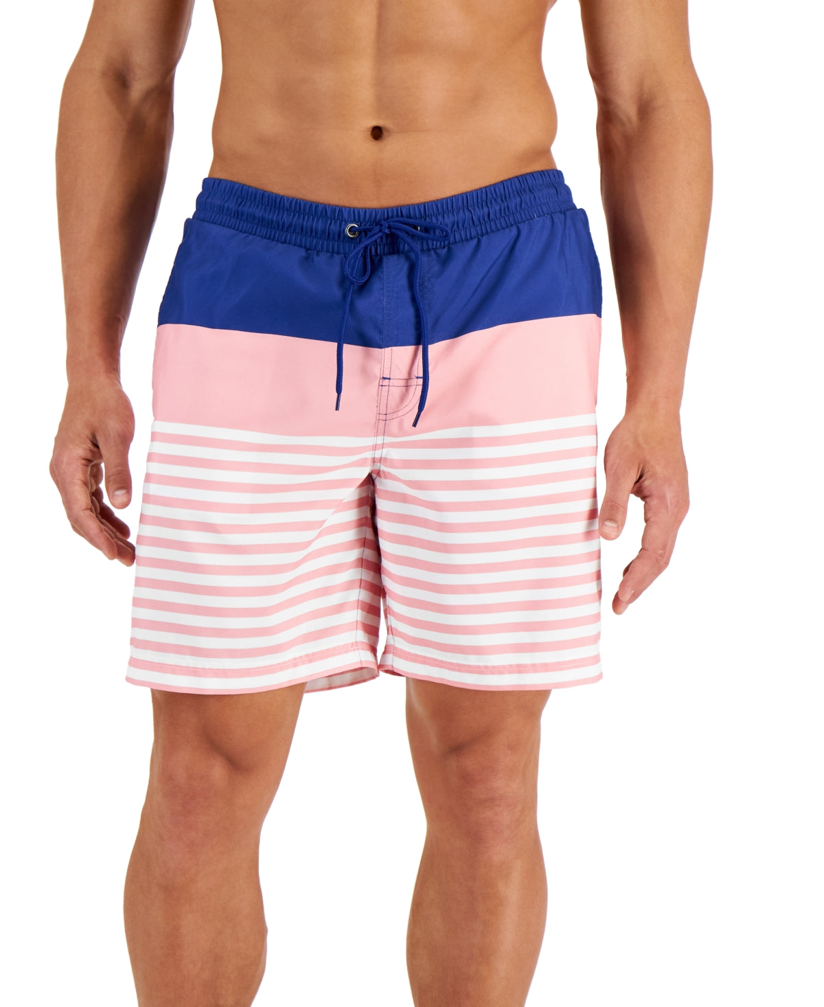 Club Room Men's Sporty Stripes 7 Swim Trunks Blue Size XX-Large