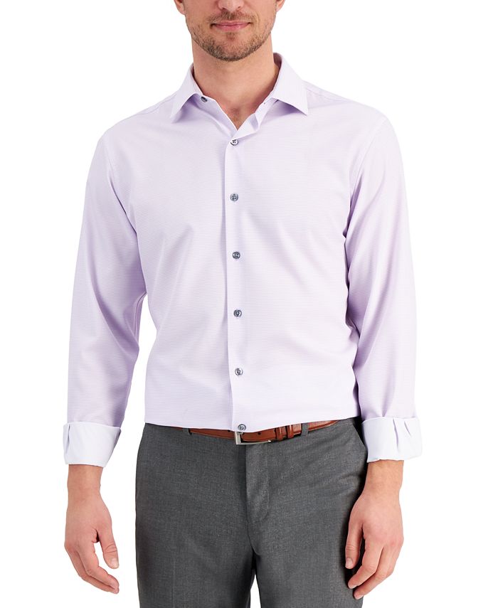 Alfani Men's Slim Fit 4 Way Stretch Geo Print Dress Shirt Purple Size 32X33