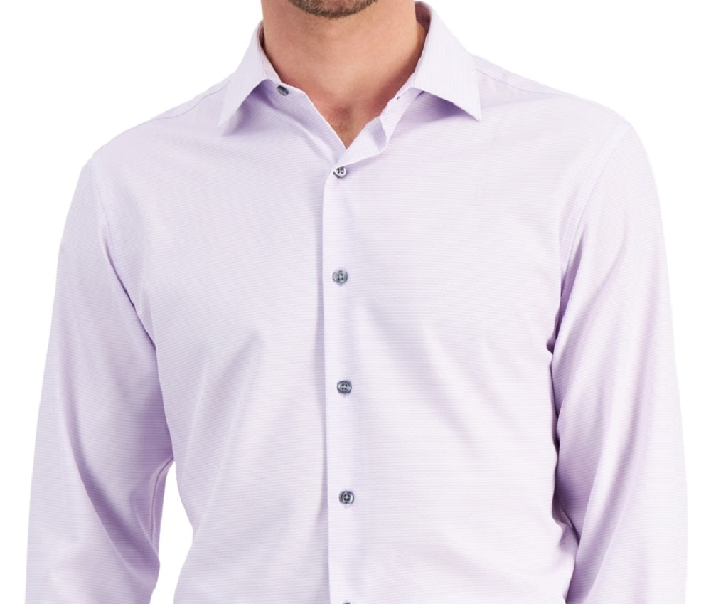Alfani Men's Slim Fit 4 Way Stretch Geo Print Dress Shirt Purple Size 32X33