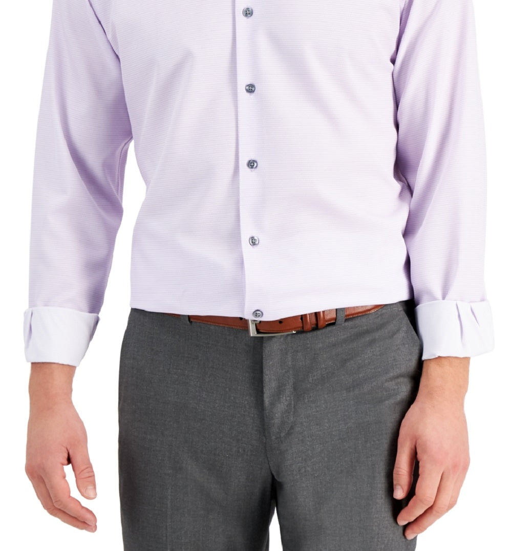 Alfani Men's Slim Fit 4 Way Stretch Geo Print Dress Shirt Purple Size 32X33