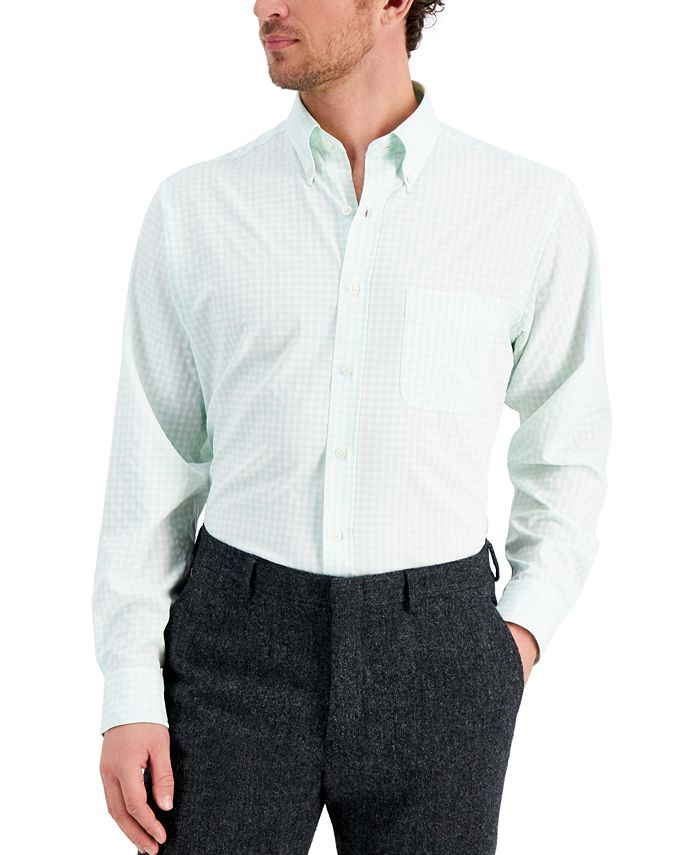 Club Room Men's Regular Fit Traveler Dress Shirt Green Size 18X34X35