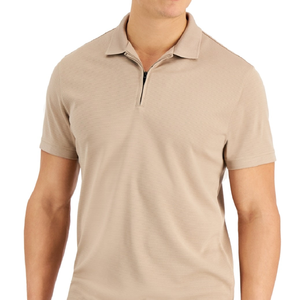 Alfani Men's Ottoman Zip Polo Brown Size XX-Large