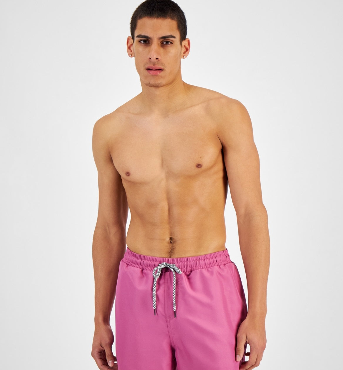 INC International Concepts Men's Regular Fit Quick Dry Solid 5 Swim Trunks Pink