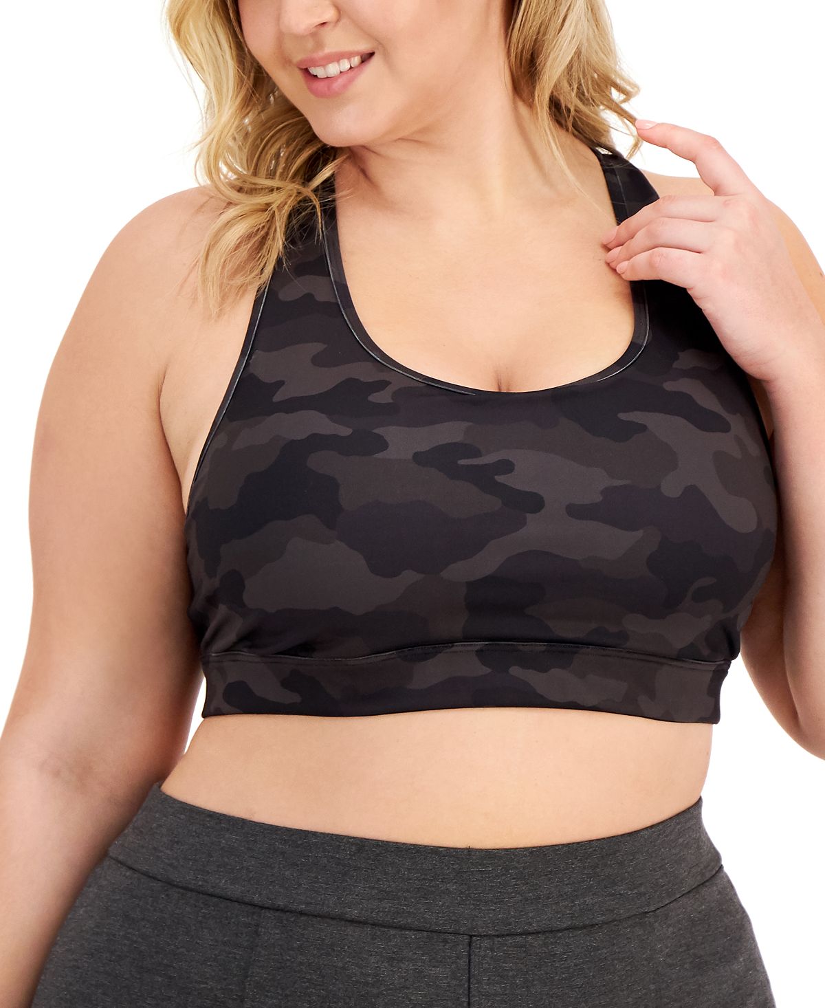 ID Ideology Women's Camo Print Medium Impact Sports Bra Black Size 1X