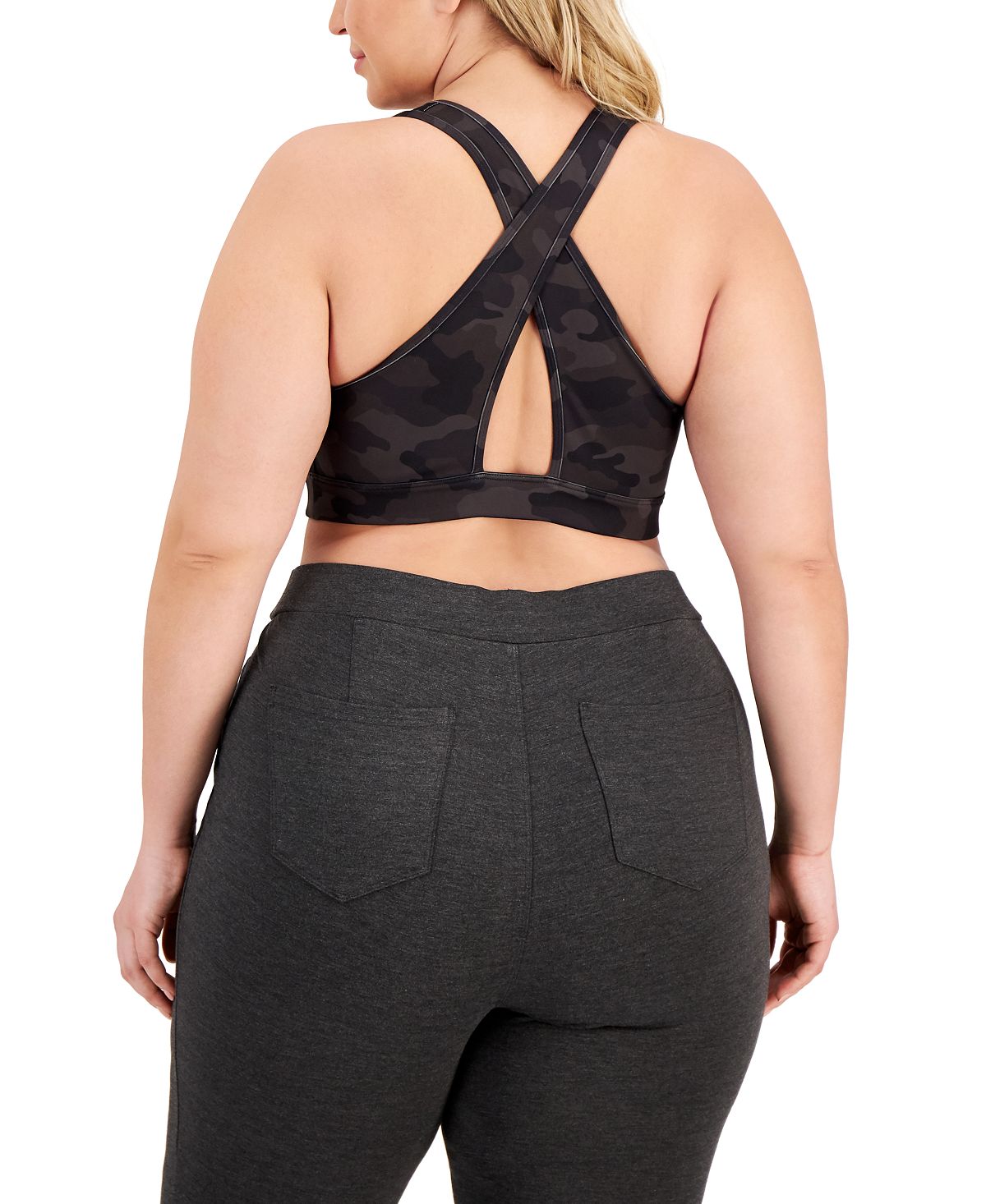 ID Ideology Women's Camo Print Medium Impact Sports Bra Black Size 2X