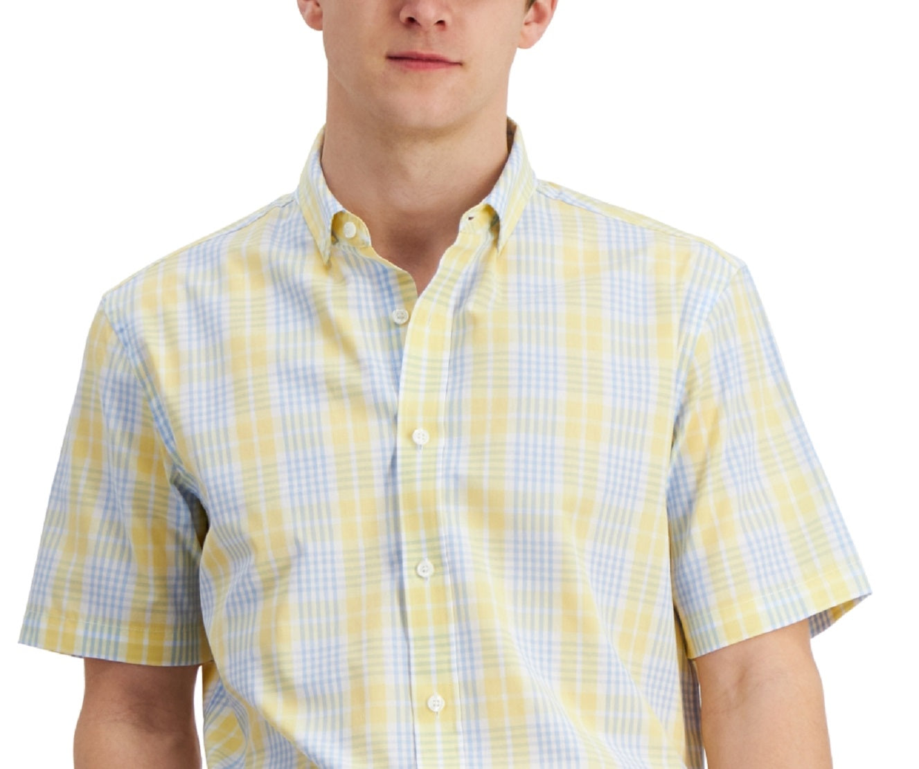 Club Room Men's Short Sleeve Printed Shirt Yellow Size Large