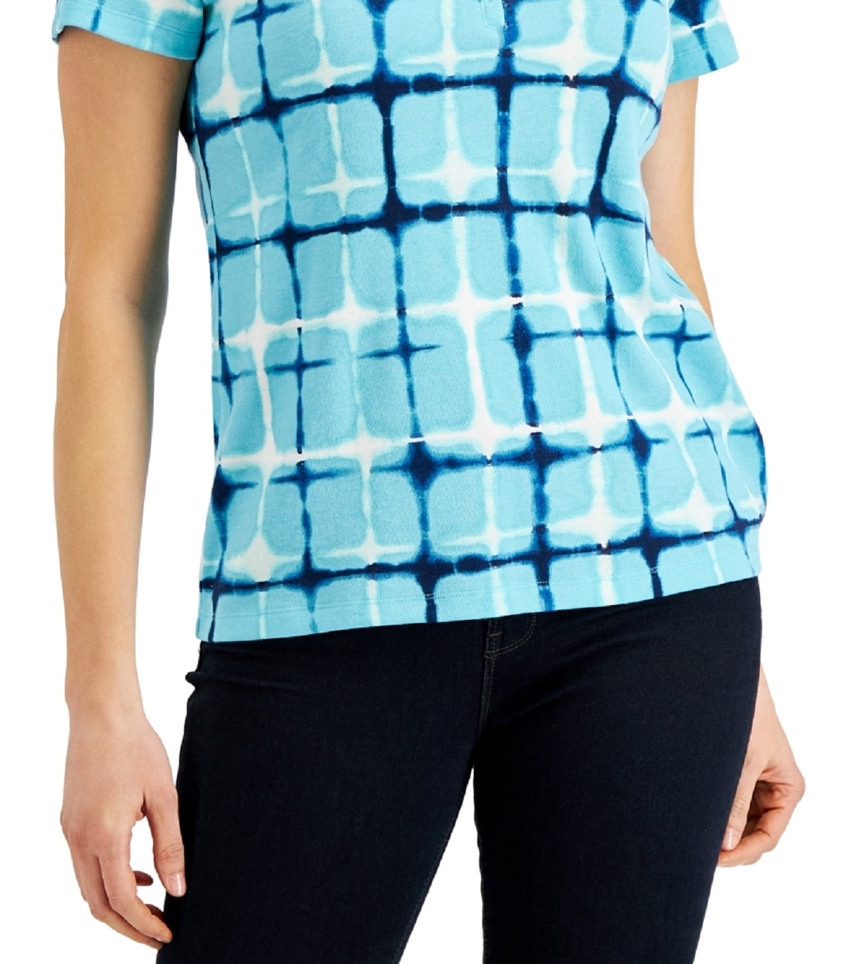Karen Scott Women's Firecracker Printed Henley Top Blue Size Small
