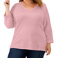 Karen Scott Women's 3/4 Sleeve V Neck Top Pink Size 3X