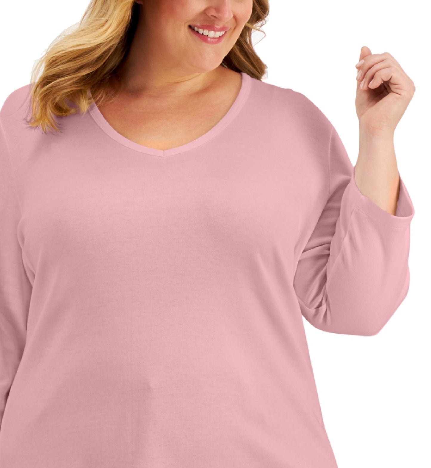 Karen Scott Women's 3/4 Sleeve V Neck Top Pink Size 3X