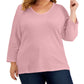 Karen Scott Women's 3/4 Sleeve V Neck Top Pink Size 3X