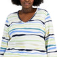Karen Scott Women's Sasha Stripe 3/4 Sleeve Top Green Size 2X