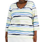 Karen Scott Women's Sasha Stripe 3/4 Sleeve Top Green Size 2X
