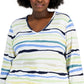 Karen Scott Women's Sasha Stripe 3/4 Sleeve Top Green Size 4X