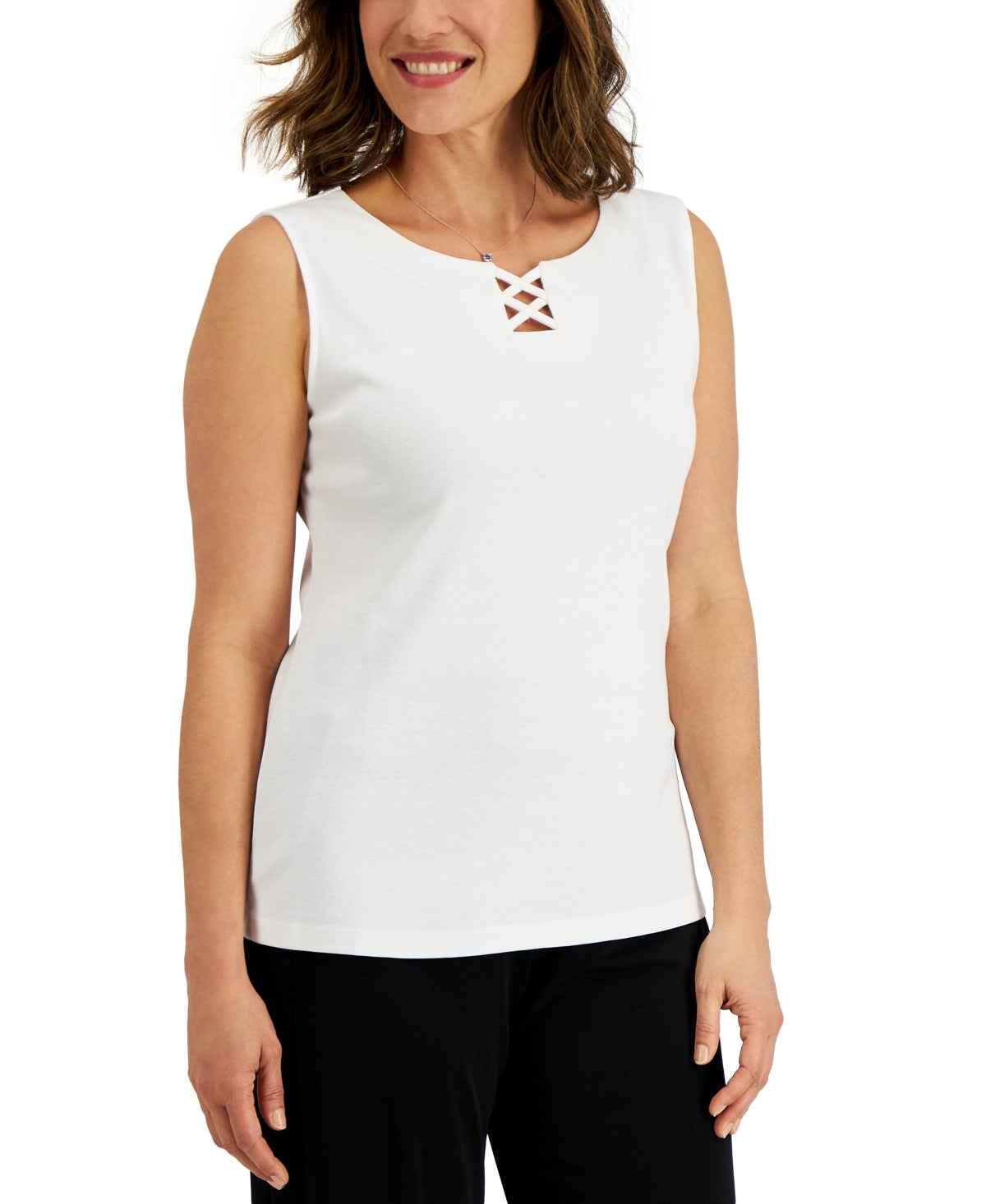 Karen Scott Women's Cotton Crisscross Tank Top White Size Large