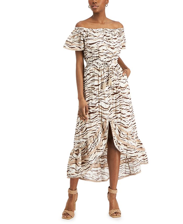 INC International Concepts Women's Tiger Print Midi Dress Brown Size Large