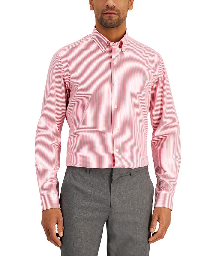 Club Room Men's Slim Fit 4 Way Stretch Stripe Dress Shirt Red Size Large