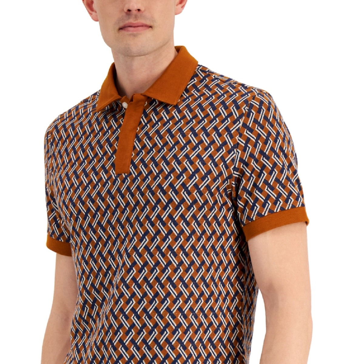 Alfani Men's Scala Geo Jacquard Polo Shirt Brown Size X-Large