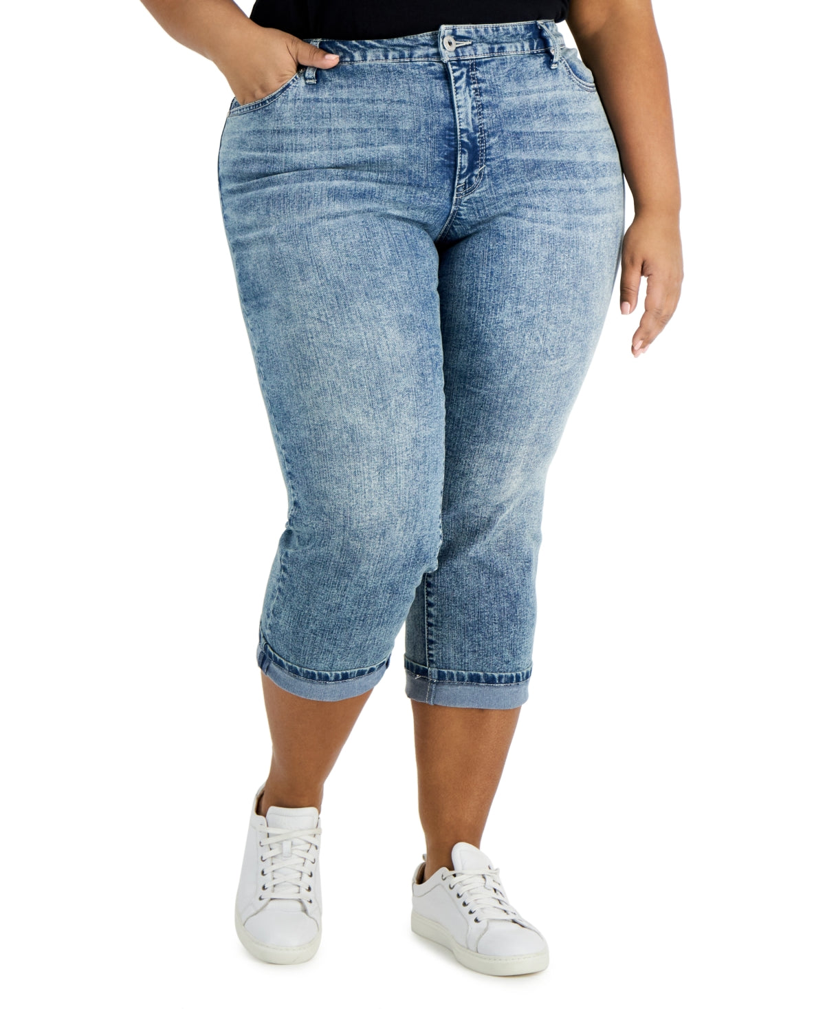 Style & Co Women's Roll Cuff Capri Pants Blue Size 14W