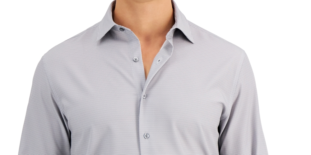Alfani Men's Slim Fit 4 Way Stretch Geo Print Dress Shirt Gray Size 17X34X35
