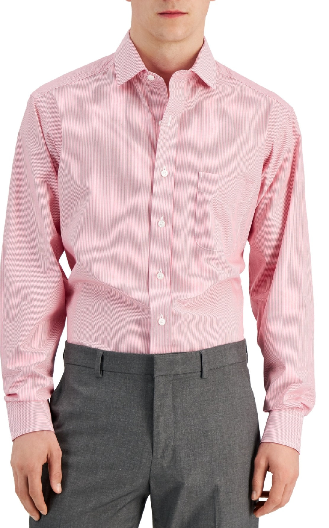 Club Room Men's Regular Fit Cotton Stripe Dress Shirt Red Size 32X33