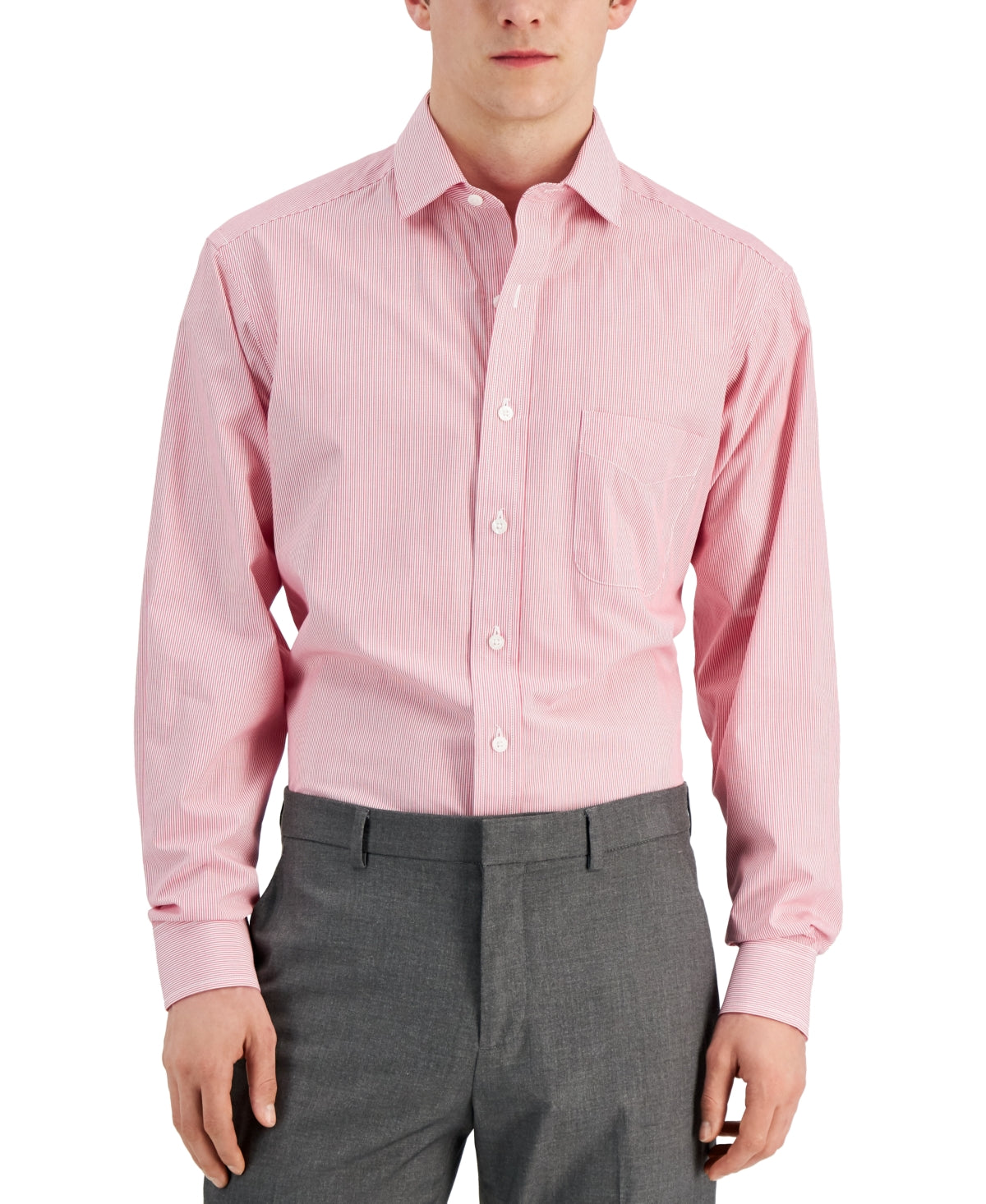 Club Room Men's Regular Fit Cotton Stripe Dress Shirt Red Size 16X32X33