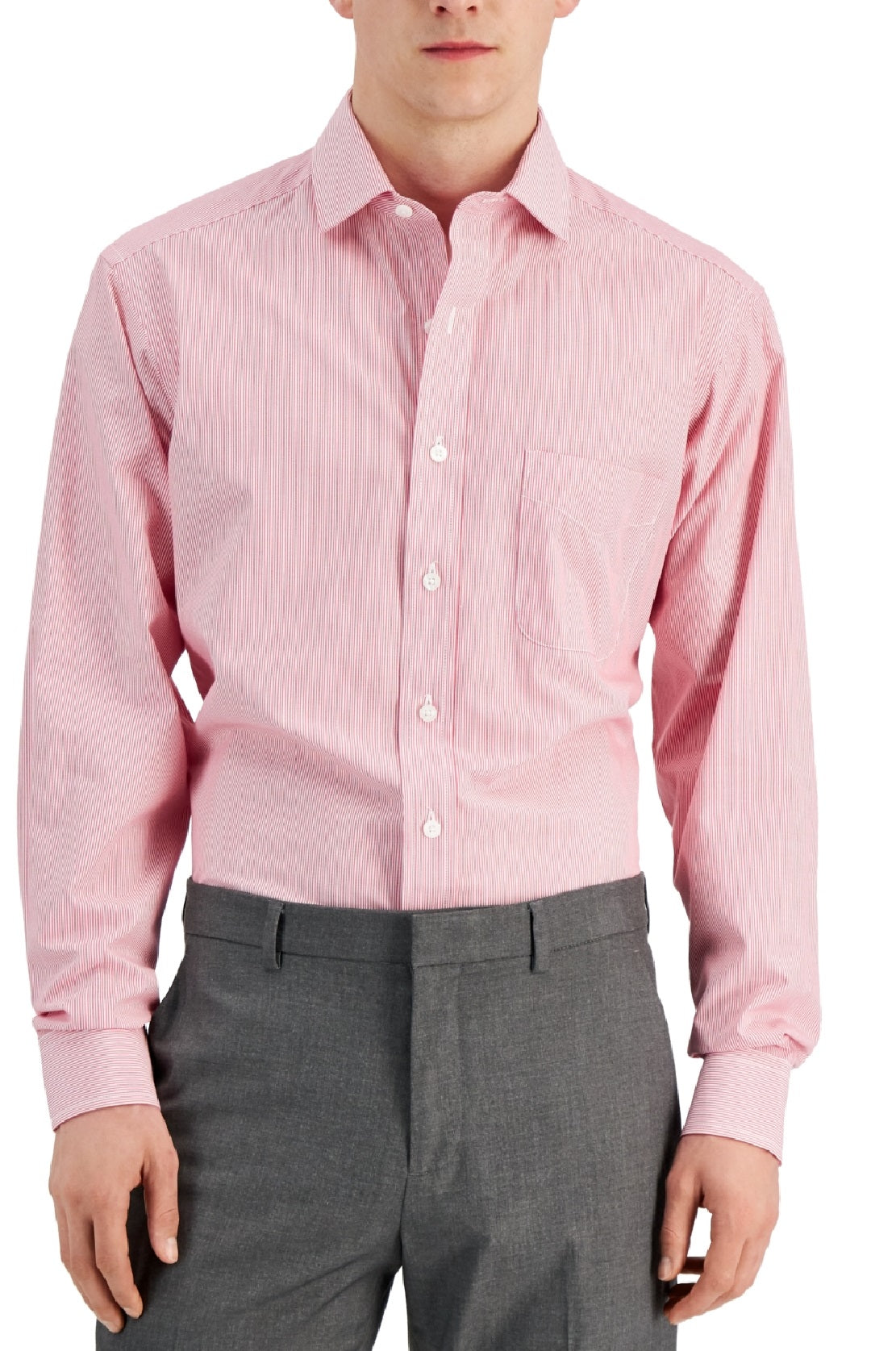 Club Room Men's Regular Fit Cotton Stripe Dress Shirt Red Size 32X33