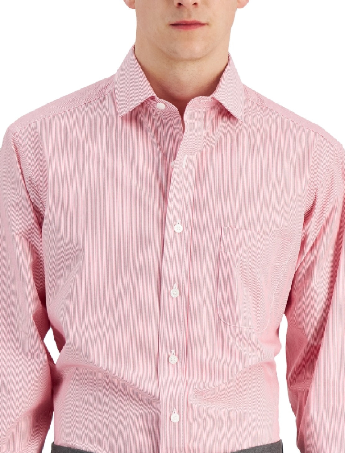 Club Room Men's Regular Fit Cotton Stripe Dress Shirt Red Size 32X33