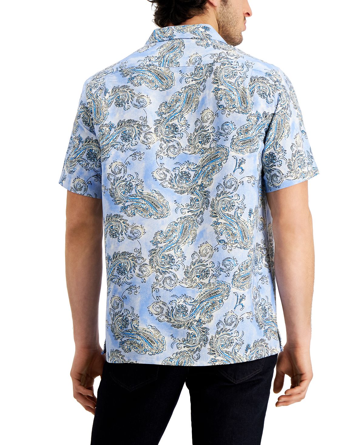 Club Room Men's Regular Fit Paisley Print Camp Shirt Blue Size Medium