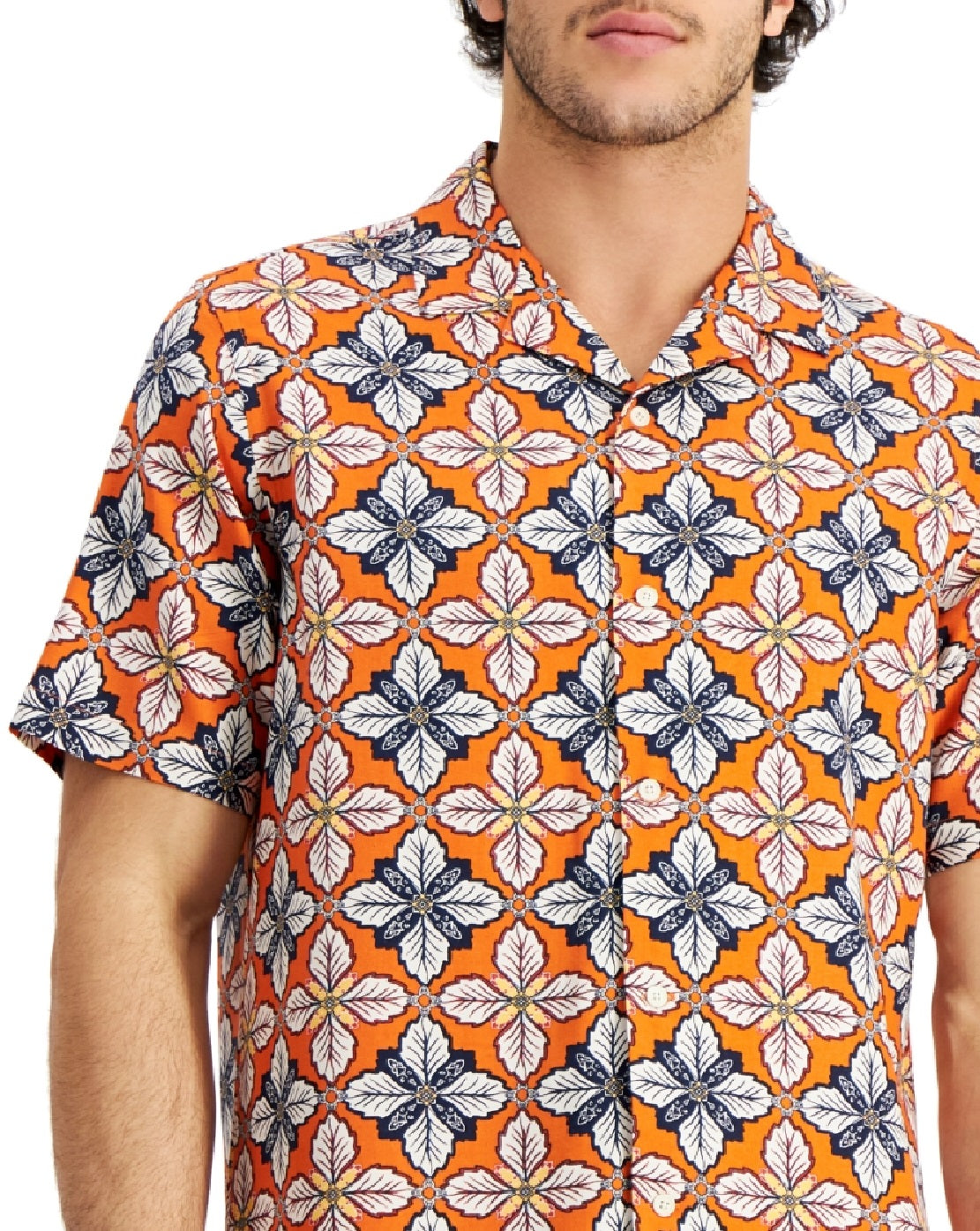 Club Room Men's Regular Fit Medallion Print Camp Shirt Red Size Small