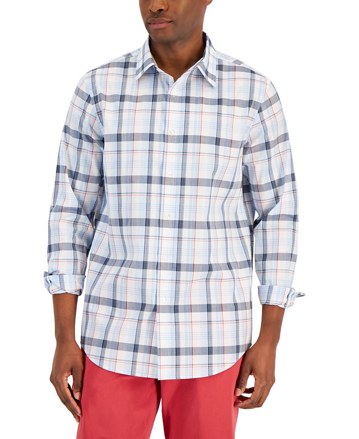 Club Room Men's Regular Fit Plaid Poplin Shirt White Size Small