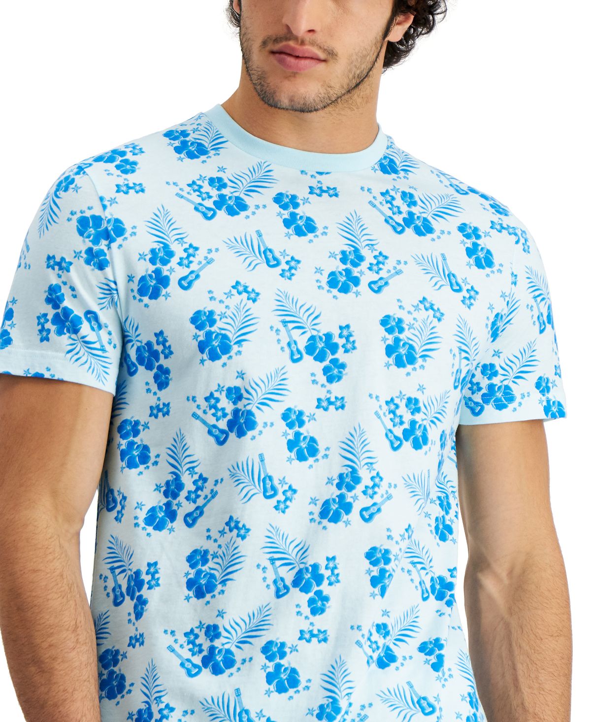 Club Room Men's Tropical Graphic T-Shirt Blue Size XX-Large