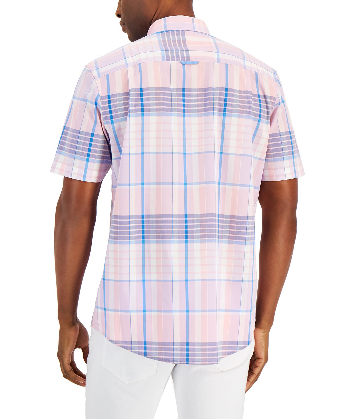 Club Room Men's Romero Plaid Poplin Shirt Pink Size Medium