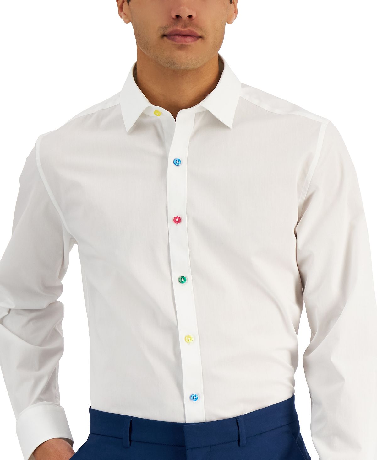 Bar III Men's Slim Fit Colored Buttons Dress Shirt White Size Small