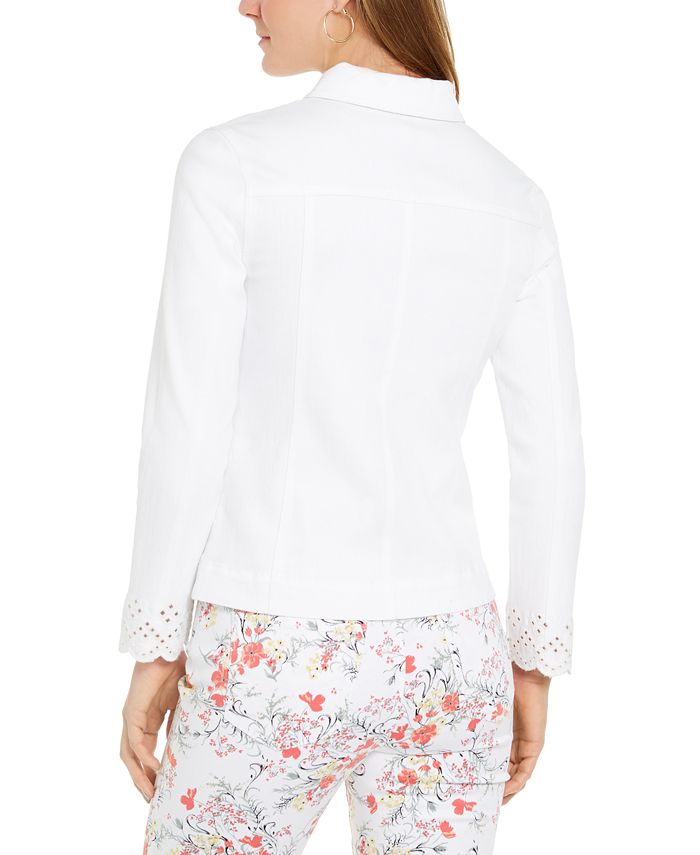 Charter Club Women's Eyelet Jean Jacket White Size Petite Large